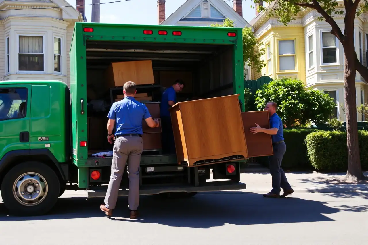 JYR Junk Removal crew loading a truck on a San Francisco street